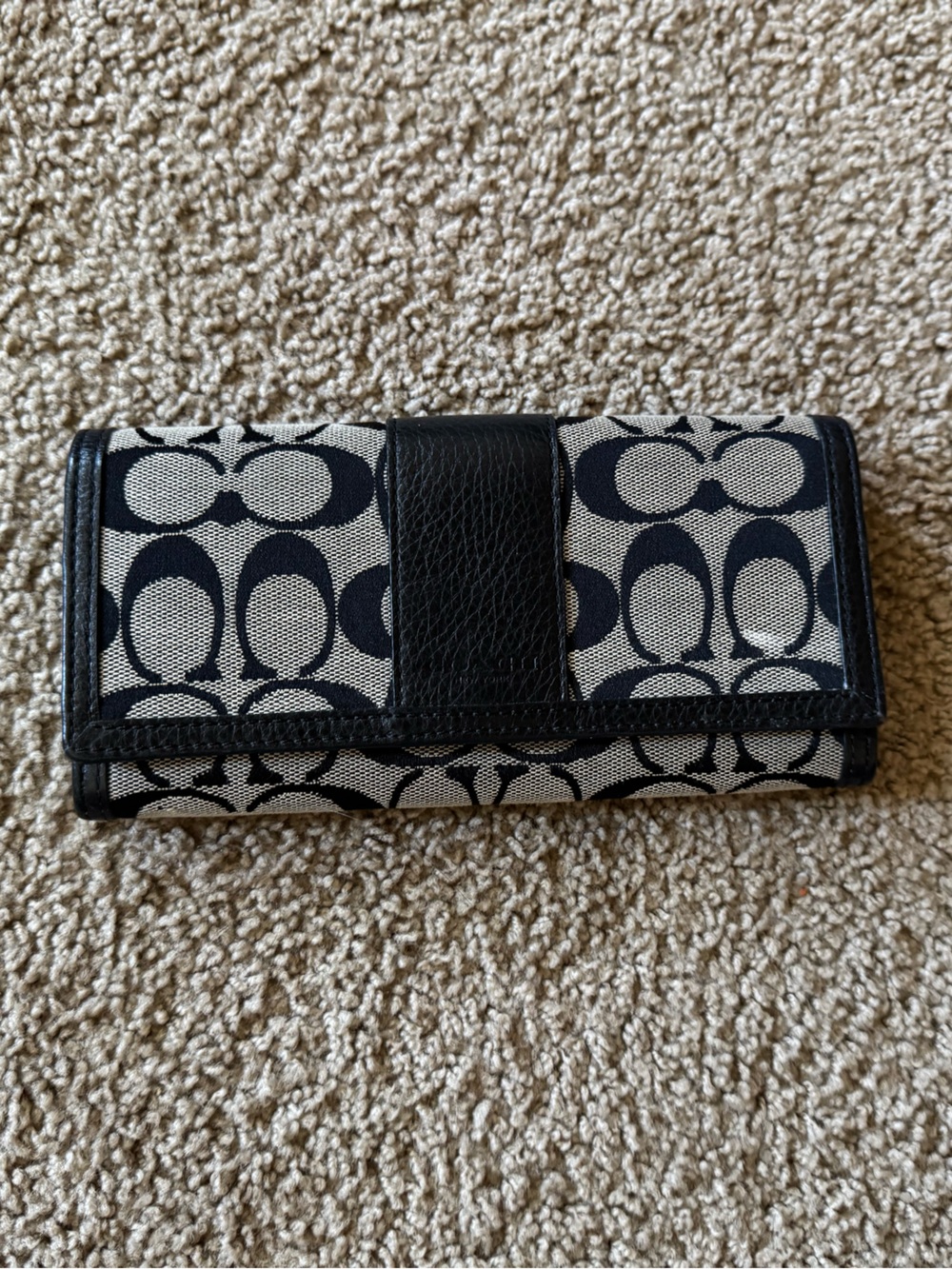 Coach Signature Canvas and Black Leather Wallet